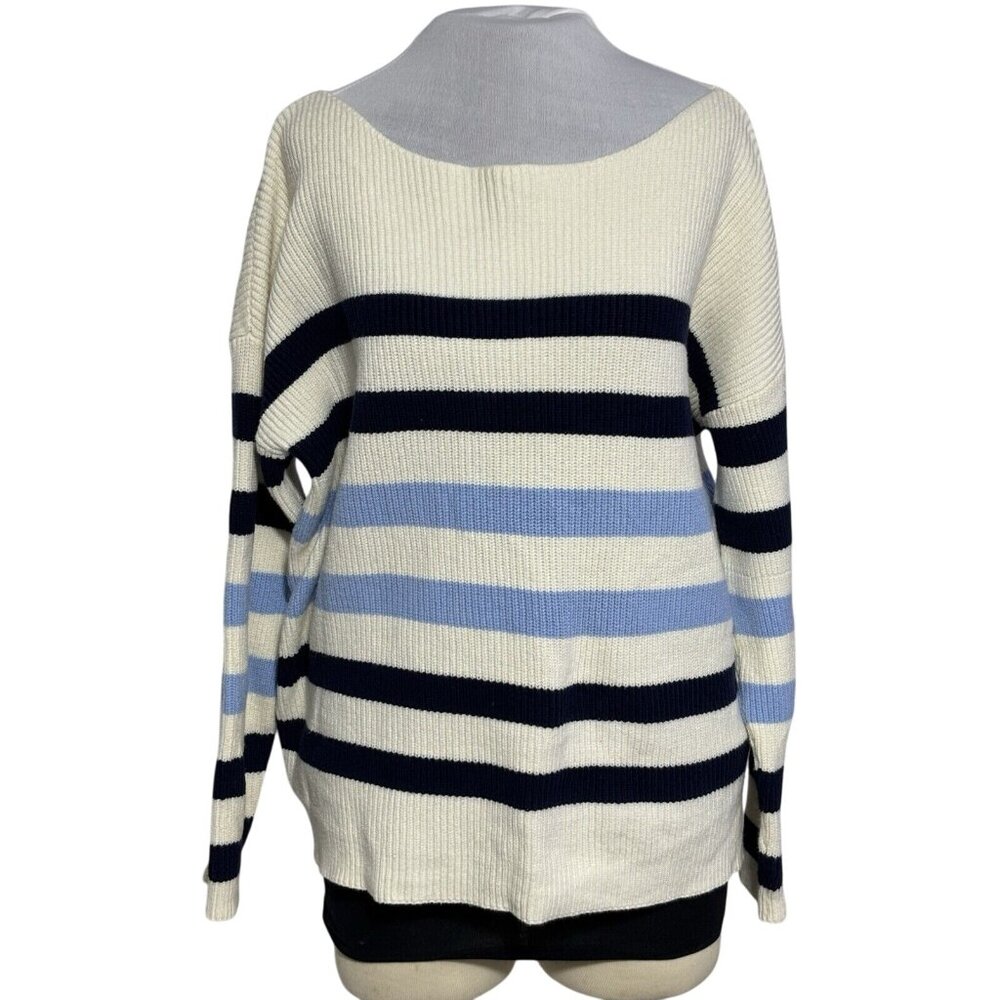 Popsugar XL Striped Sweater Cotton-Polyester Blend Ribbed Knit Blue & Cream